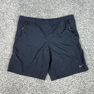 Nike Swim Trunks Boys Large 14-16 Black Elastic Waist Drawstring Pockets Logo